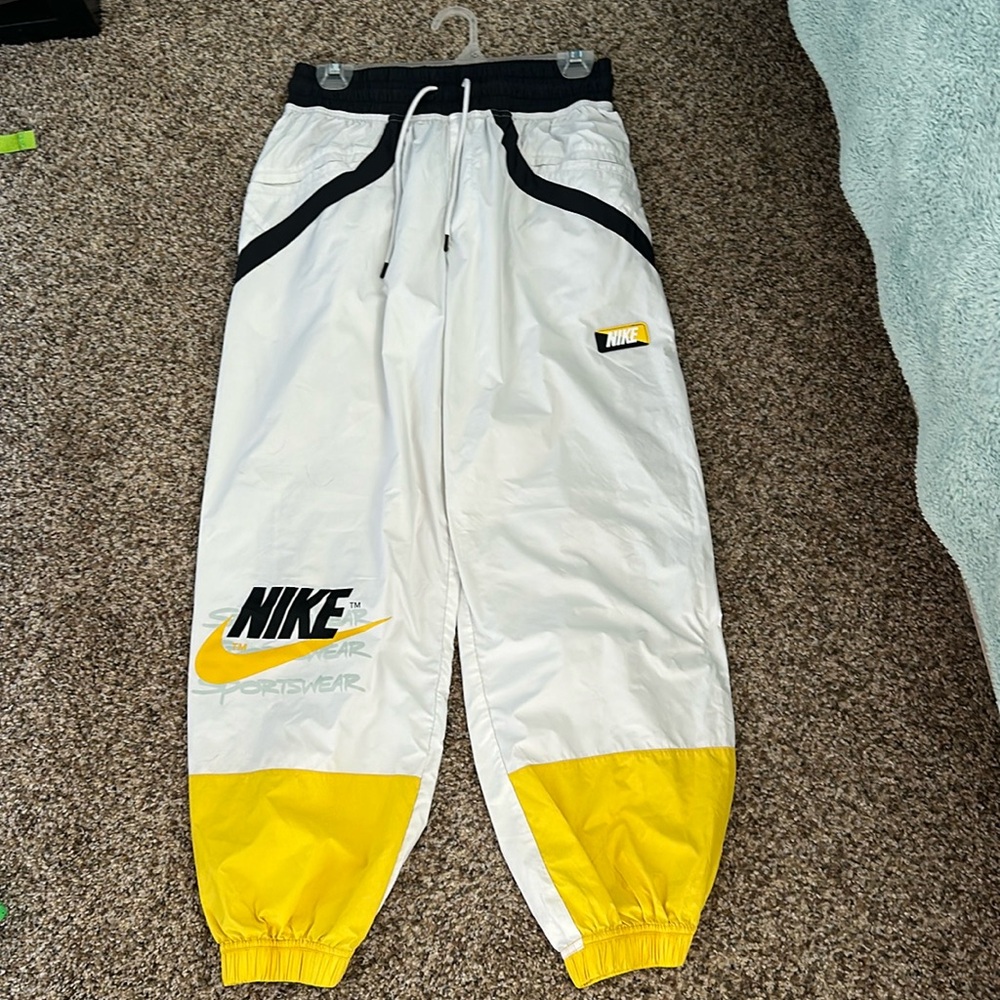 Nike White and Yellow Track Pants